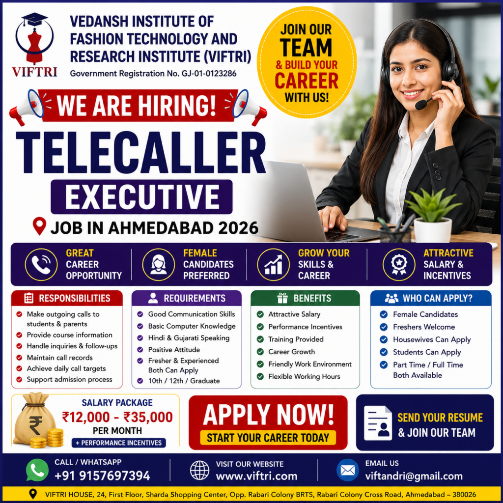 Telecaller Job Ahmedabad 2026 at VIFTRI Institute โ Female Telecaller Vacancy and Telecalling Executive Jobs